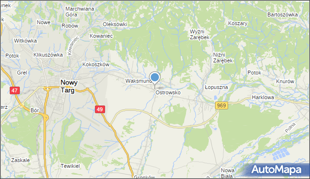 mapa Ostrowsko, Ostrowsko gmina Nowy Targ na mapie Targeo